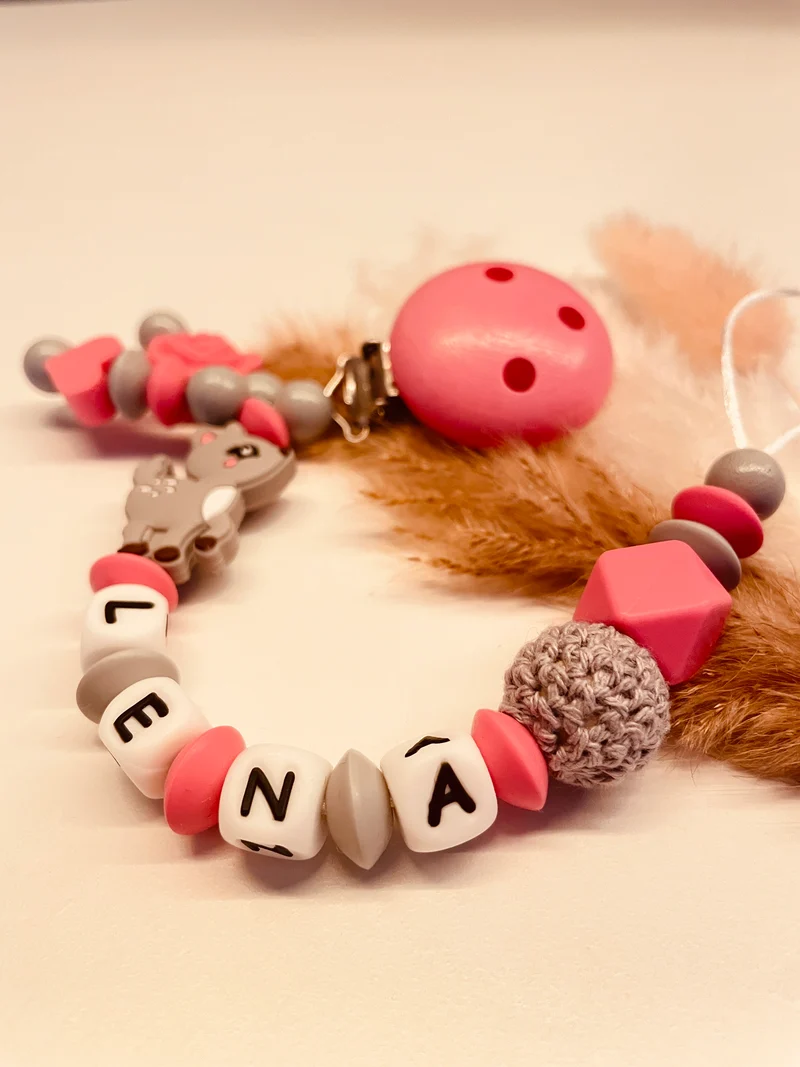 Schnullerkette Reh pink grau mit Anhänger 13,90€, statt 18,90€