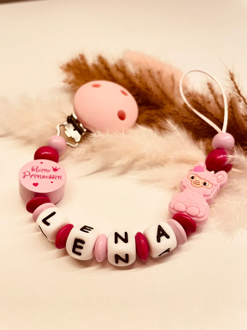 Schnullerkette Alpaka kleine Prinzessin rosa pink