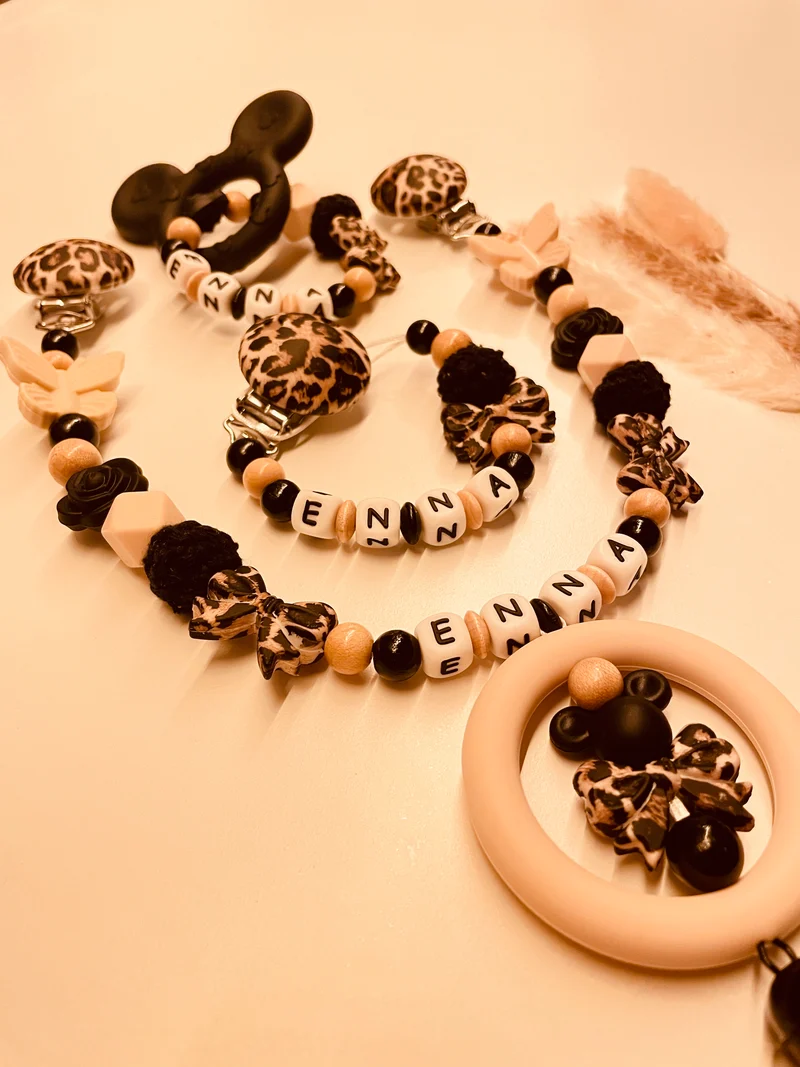 Schnullerkette, Kinderwagenkette, Greifring leo