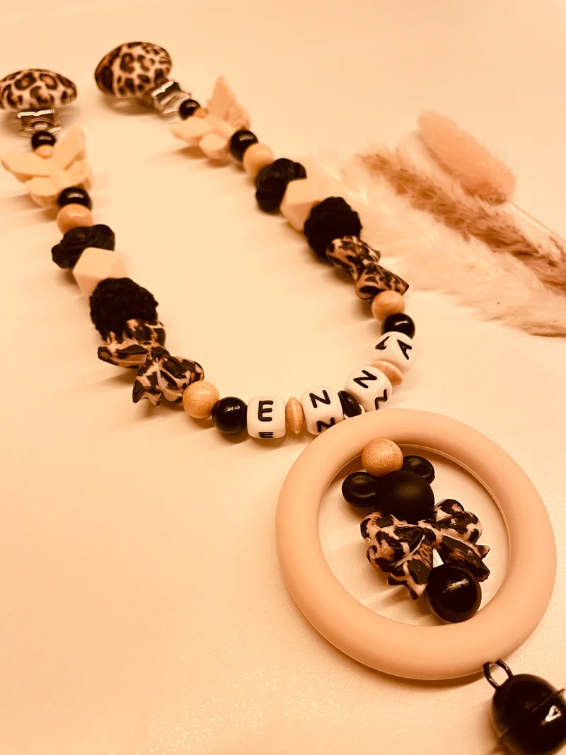 Schnullerkette, Kinderwagenkette, Greifring leo