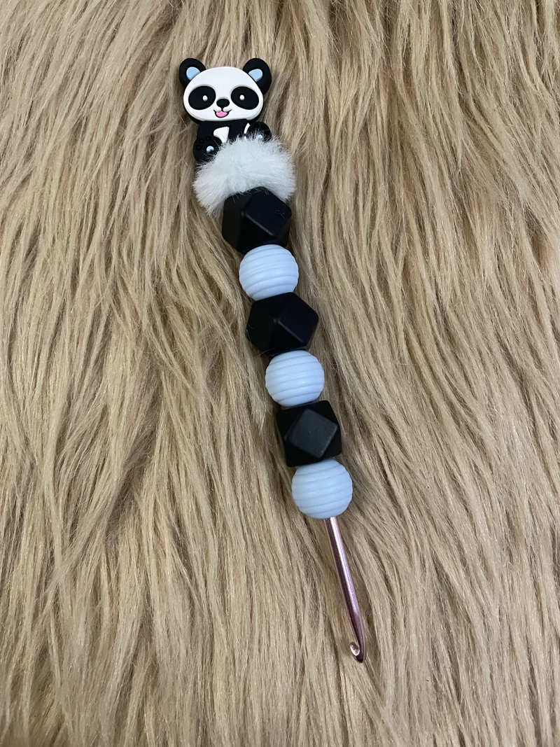 Häkelnadel Panda blau-schwarz Silikon ergonomisch
