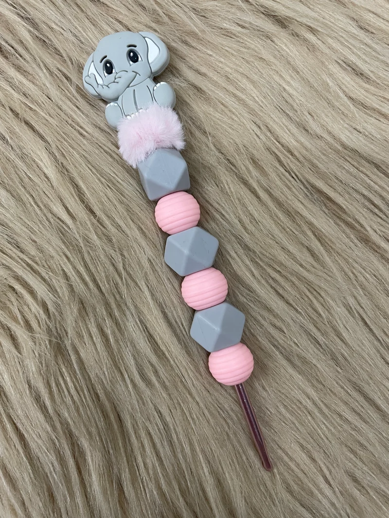 Häkelnadel Elefant rosa-grau Silikon ergonomisch