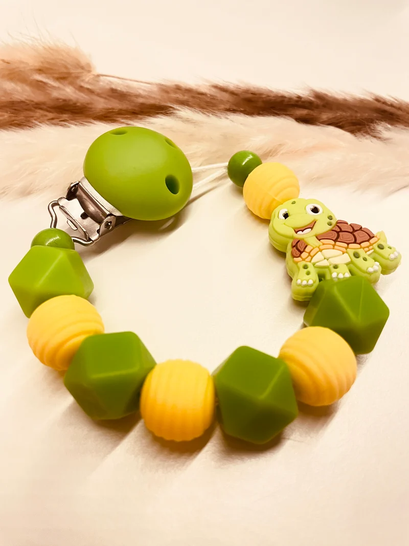 Abverkauf Schnullerkette/Beißkette Schildkröte grün gelb