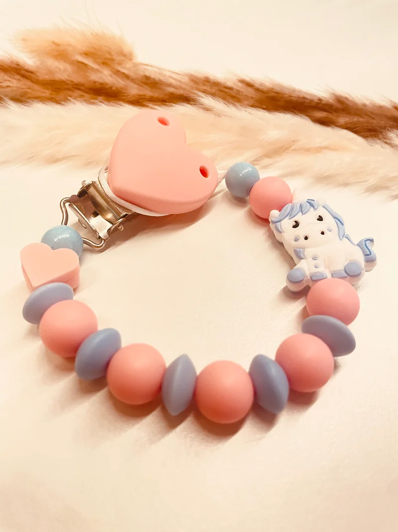 Abverkauf Schnullerkette Einhorn rosa blau