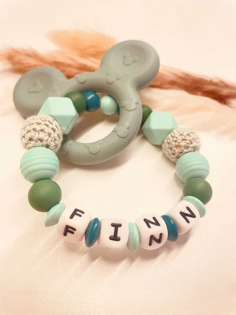 Abverkauf Greifring Maus grün mint personalisierbar