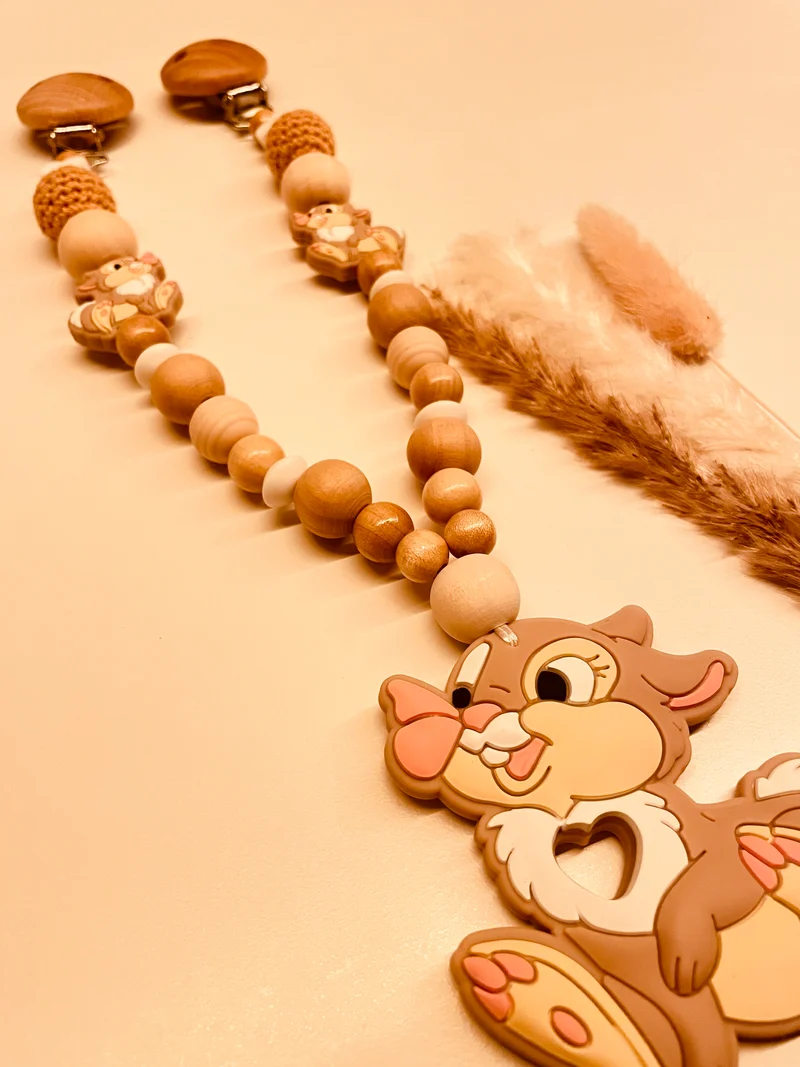 Schnullerkette, Kinderwagenkette personalisiert Hase natur beige