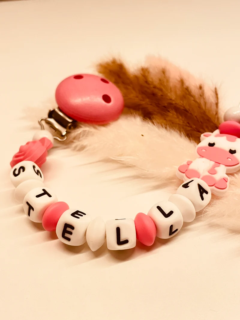 Schnullerkette Kuh Rose pink weiß 12,90€, statt 17,90€