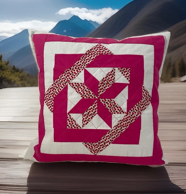 Patchwork Kissenhülle, Landhausstil Kissenbezug, pink/weiß 40x40cm