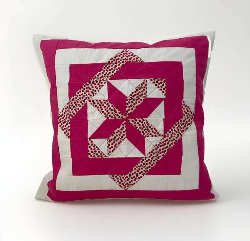 Patchwork Kissenhülle, Landhausstil Kissenbezug, pink/weiß 40x40cm