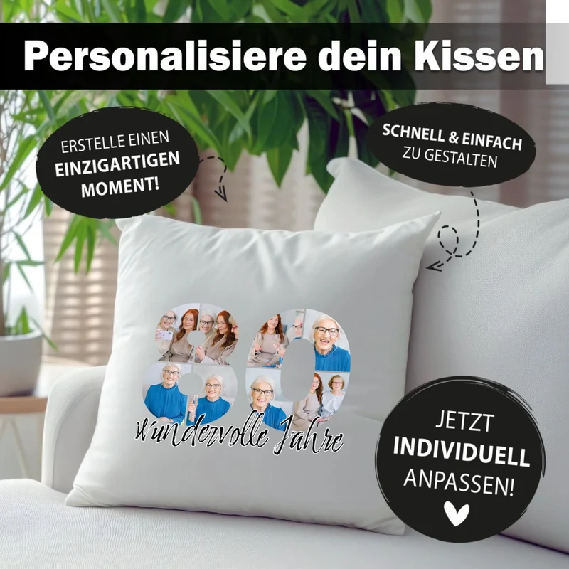 Personalisiertes Foto-Kissen zum 80. Geburtstag - Fotogeschenk
