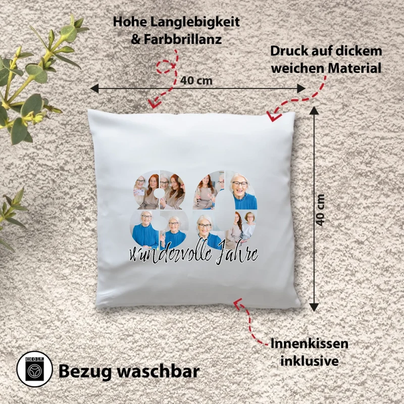 Personalisiertes Foto-Kissen zum 80. Geburtstag - Fotogeschenk