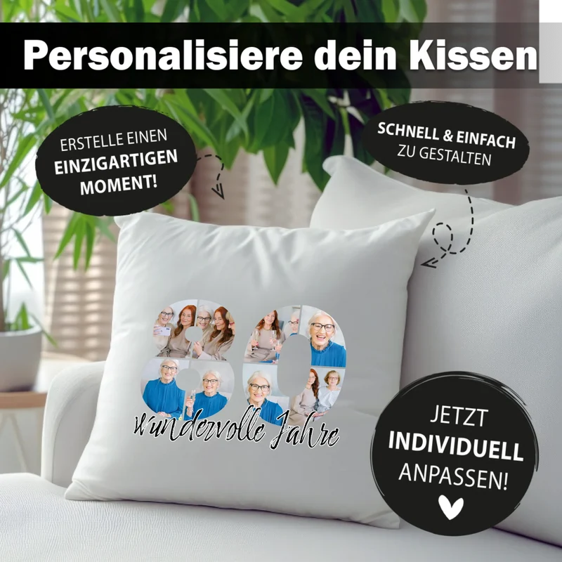 Personalisiertes Foto-Kissen zum 80. Geburtstag - Fotogeschenk