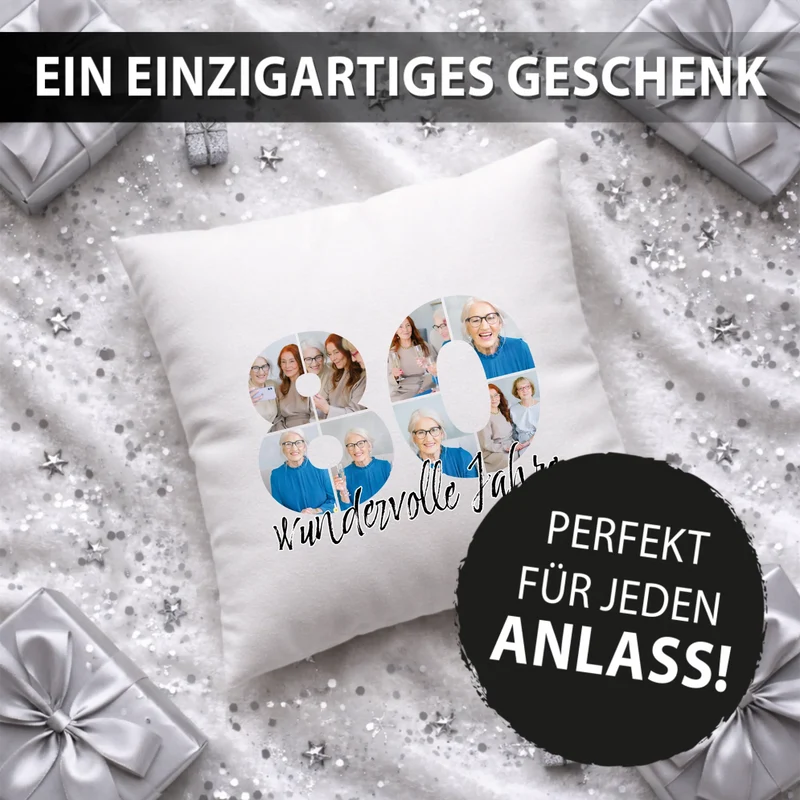 Personalisiertes Foto-Kissen zum 80. Geburtstag - Fotogeschenk