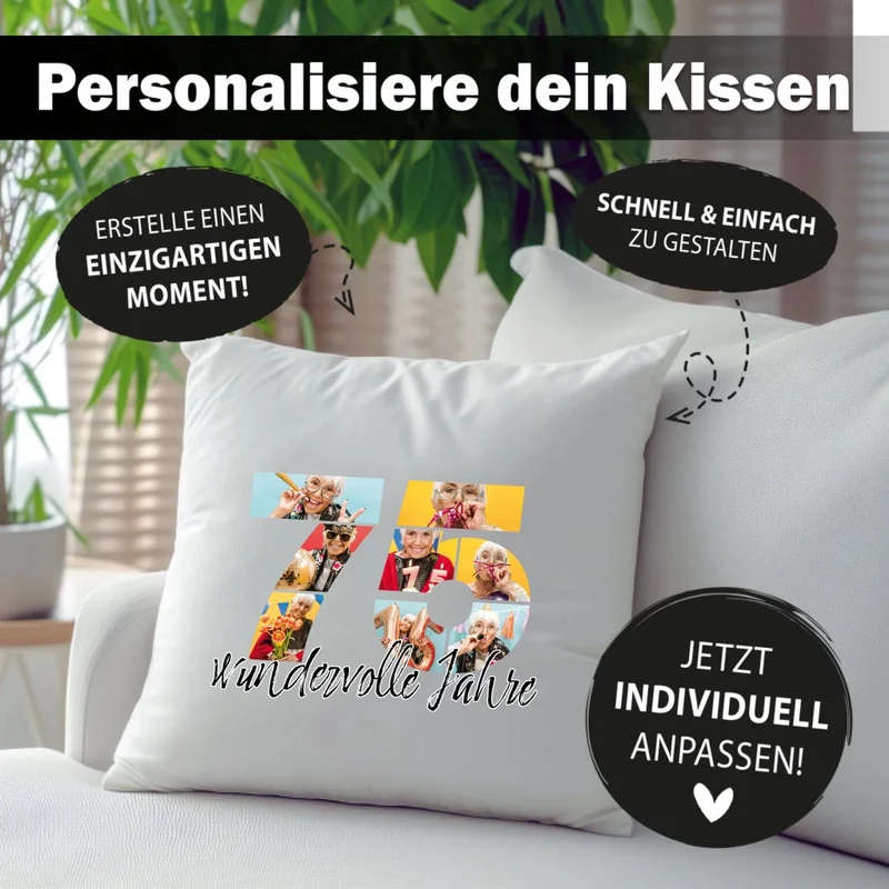 Personalisiertes Foto-Kissen zum 75. Geburtstag - Fotogeschenk