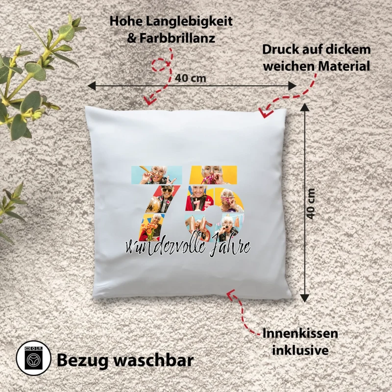 Personalisiertes Foto-Kissen zum 75. Geburtstag - Fotogeschenk