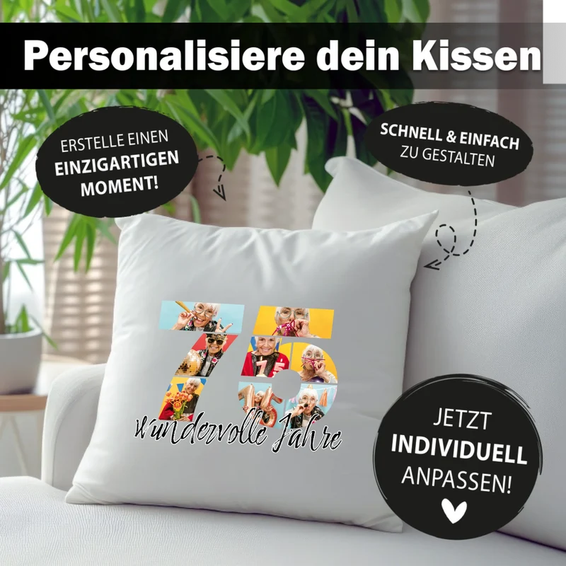 Personalisiertes Foto-Kissen zum 75. Geburtstag - Fotogeschenk