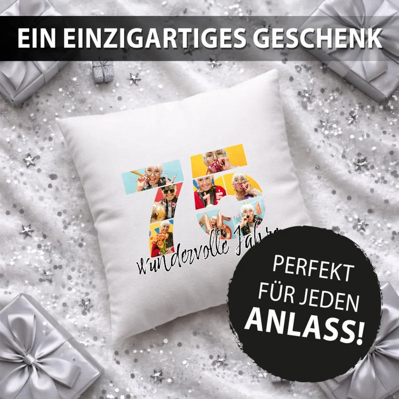 Personalisiertes Foto-Kissen zum 75. Geburtstag - Fotogeschenk