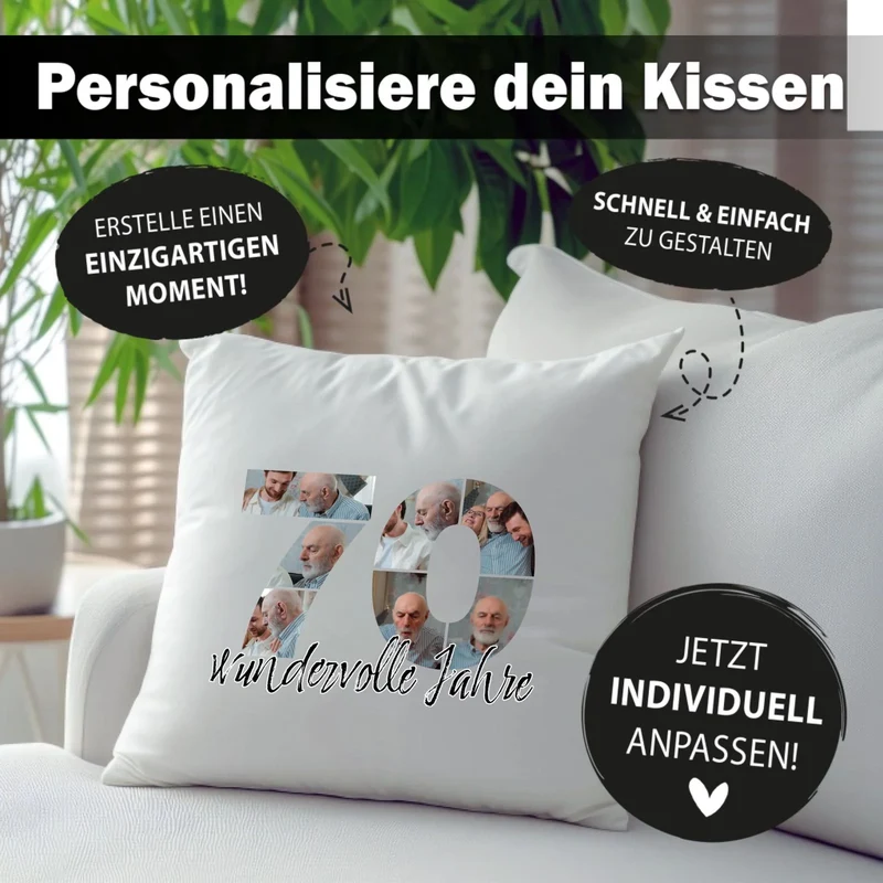 Personalisiertes Foto-Kissen zum 70. Geburtstag - Fotogeschenk