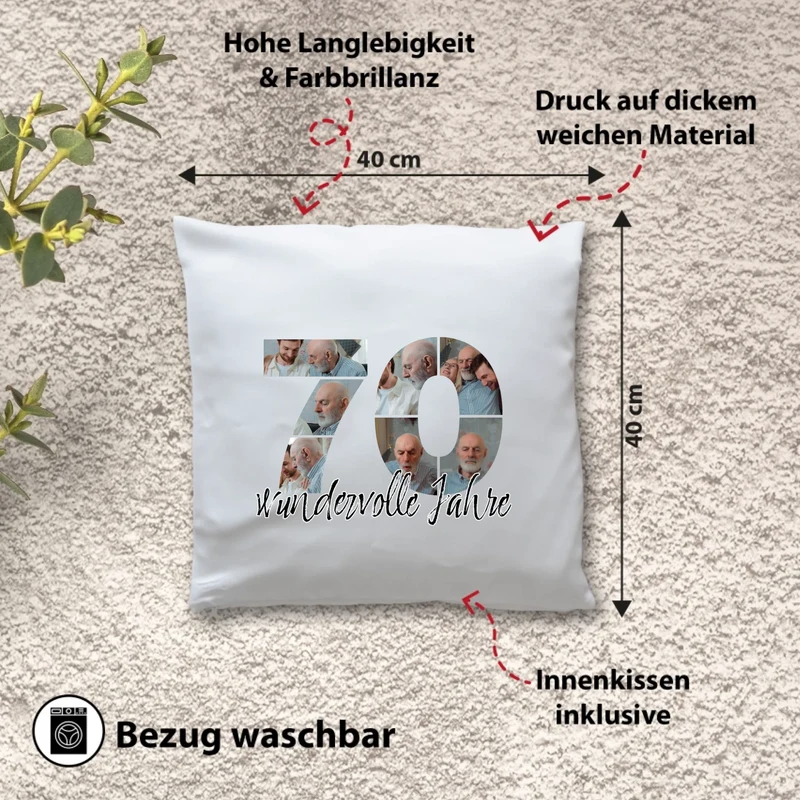 Personalisiertes Foto-Kissen zum 70. Geburtstag - Fotogeschenk