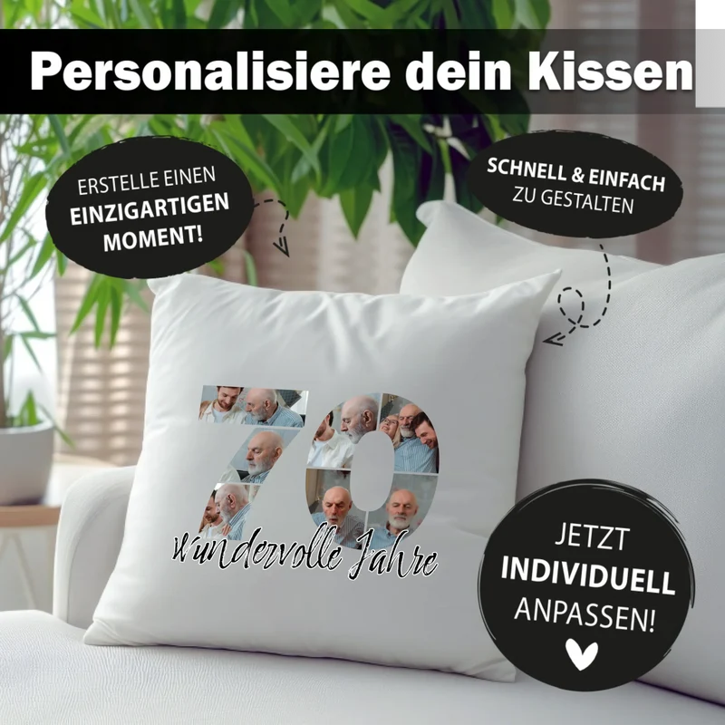 Personalisiertes Foto-Kissen zum 70. Geburtstag - Fotogeschenk