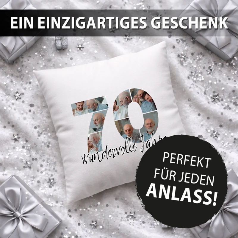 Personalisiertes Foto-Kissen zum 70. Geburtstag - Fotogeschenk