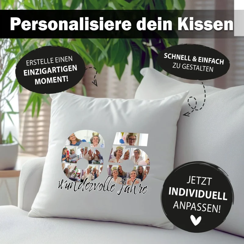Personalisiertes Foto-Kissen zum 65. Geburtstag - Fotogeschenk