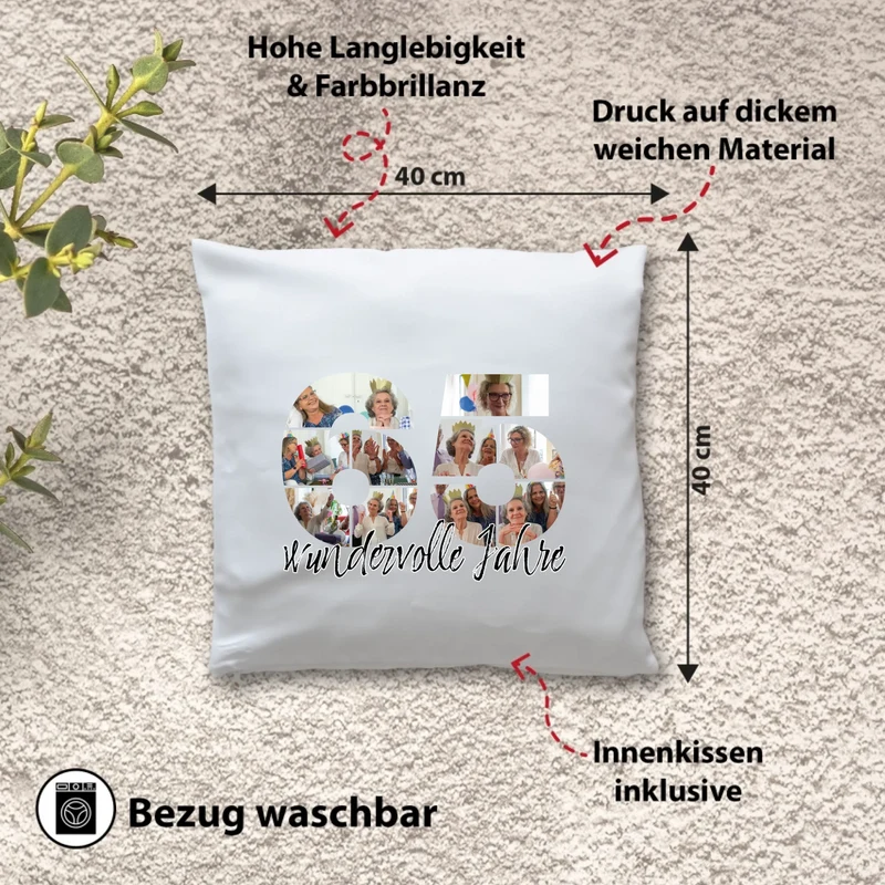 Personalisiertes Foto-Kissen zum 65. Geburtstag - Fotogeschenk