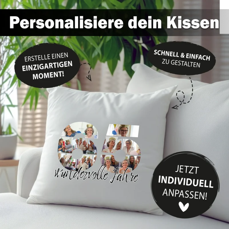 Personalisiertes Foto-Kissen zum 65. Geburtstag - Fotogeschenk
