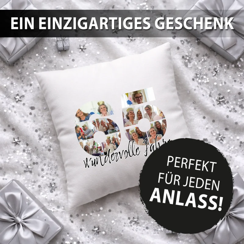 Personalisiertes Foto-Kissen zum 65. Geburtstag - Fotogeschenk