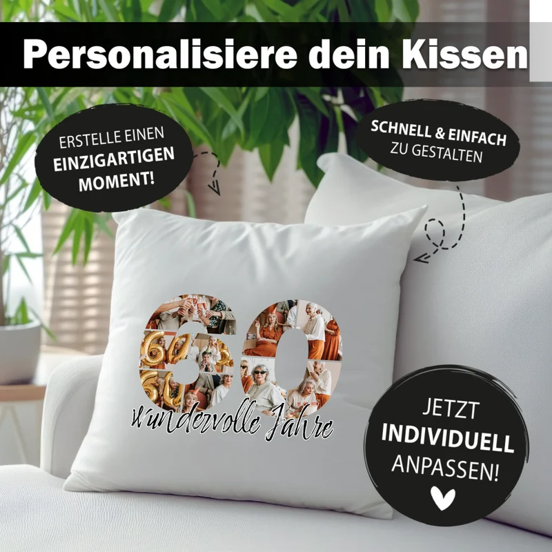 Personalisiertes Foto-Kissen zum 60. Geburtstag - Fotogeschenk