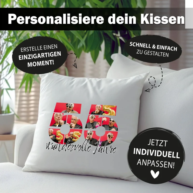 Personalisiertes Foto-Kissen zum 55. Geburtstag - Fotogeschenk