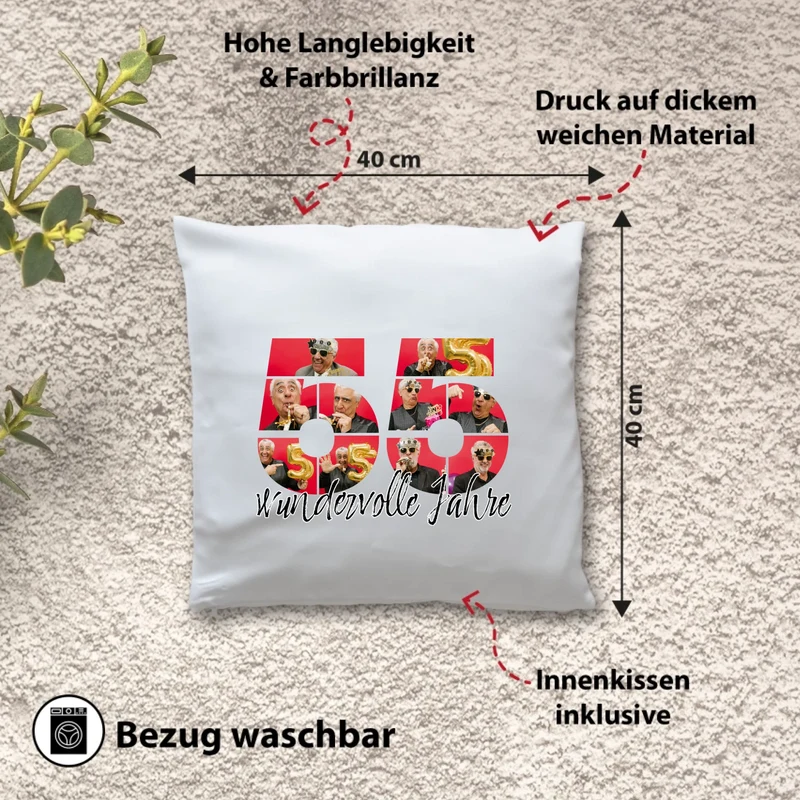Personalisiertes Foto-Kissen zum 55. Geburtstag - Fotogeschenk
