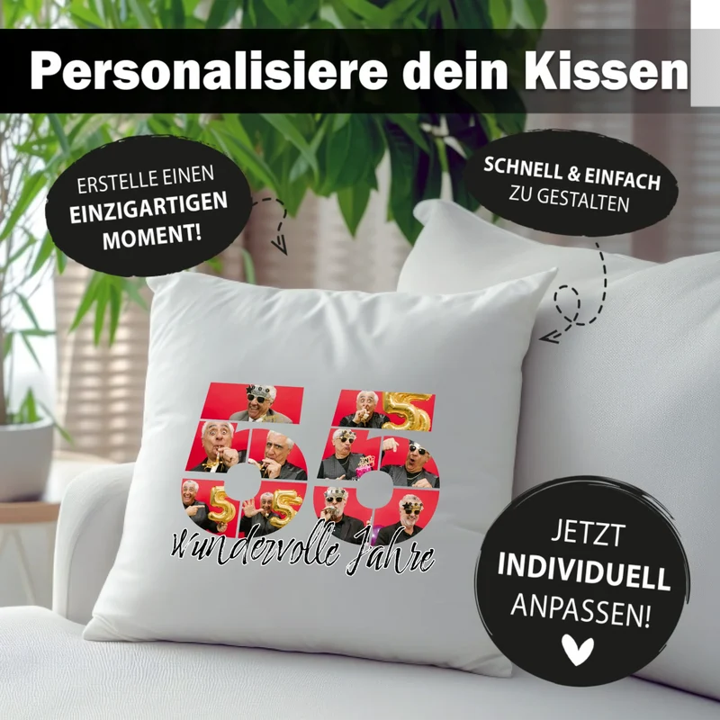 Personalisiertes Foto-Kissen zum 55. Geburtstag - Fotogeschenk
