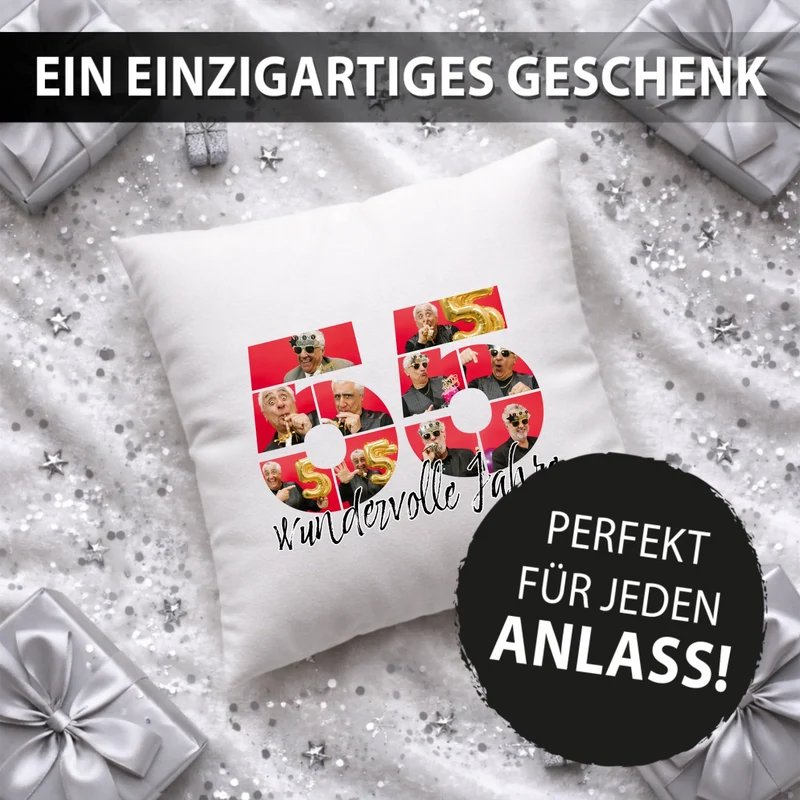Personalisiertes Foto-Kissen zum 55. Geburtstag - Fotogeschenk