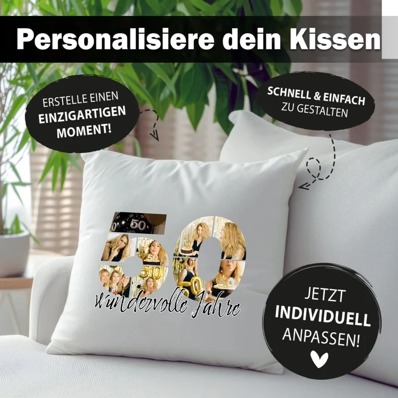 Personalisiertes Foto-Kissen zum 50. Geburtstag - Fotogeschenk