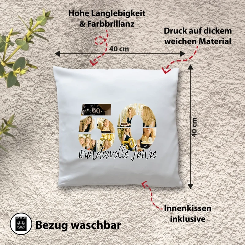 Personalisiertes Foto-Kissen zum 50. Geburtstag - Fotogeschenk