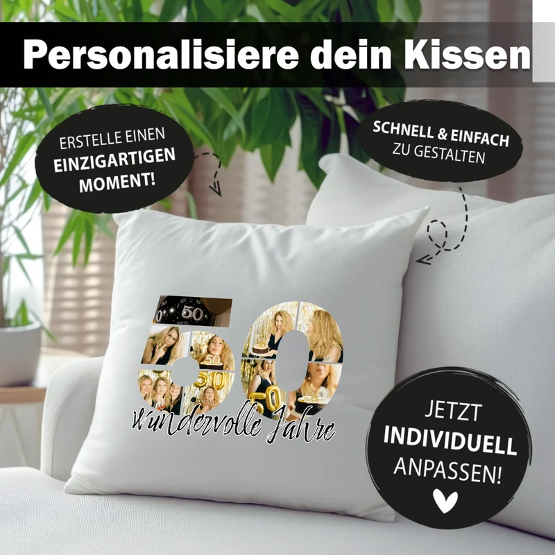 Personalisiertes Foto-Kissen zum 50. Geburtstag - Fotogeschenk