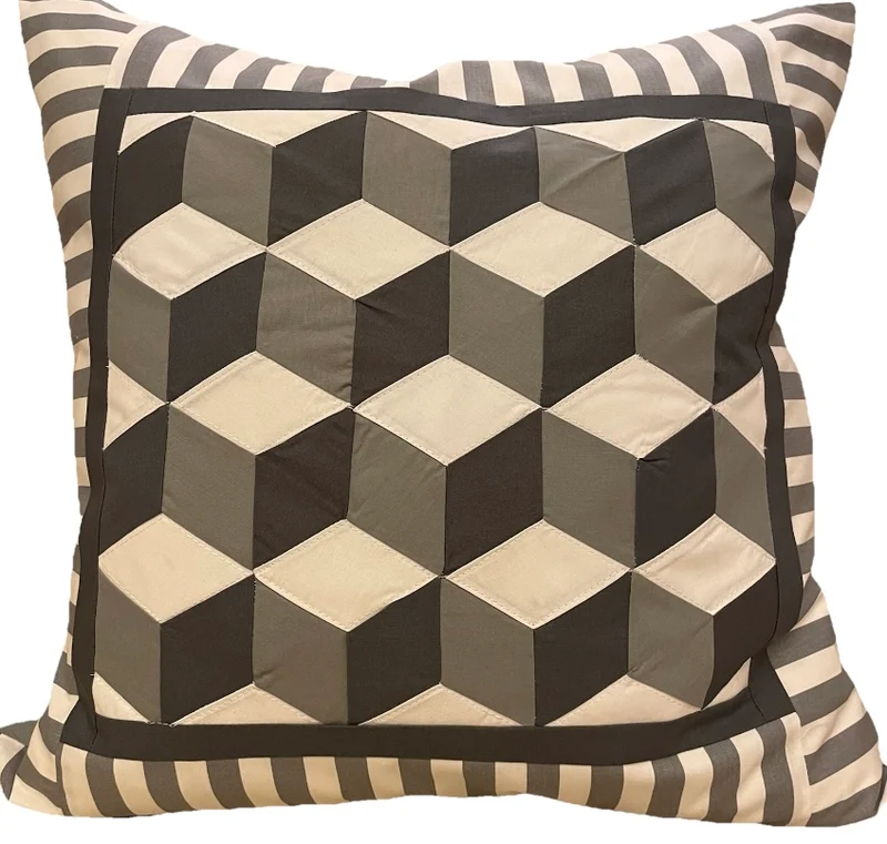 Patchwork Kissenhülle in 3D Optik, Landhausstil Kissenbezug, grau/weiß/anthrazit