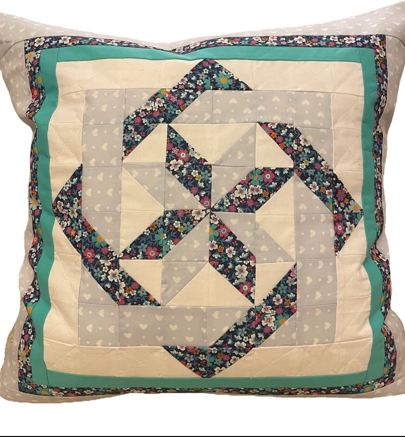 Patchwork Kissenhülle, Landhausstil Kissenbezug, türkis/weiß/blau 50x50cm