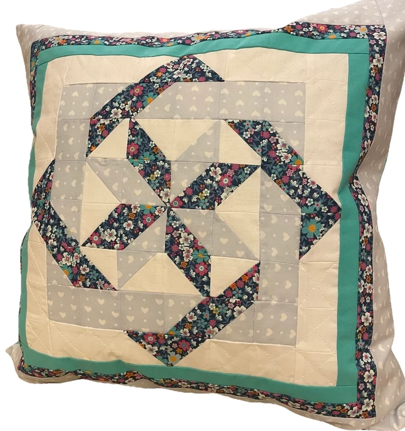 Patchwork Kissenhülle, Landhausstil Kissenbezug, türkis/weiß/blau 50x50cm