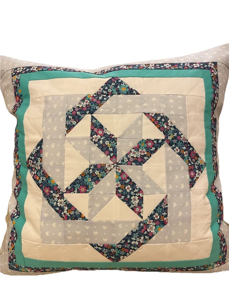 Patchwork Kissenhülle, Landhausstil Kissenbezug, türkis/weiß/blau 50x50cm