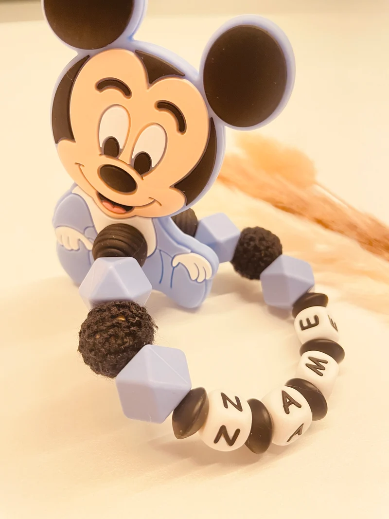 Abverkauf Greifring Maus blau schwarz personalisierbar