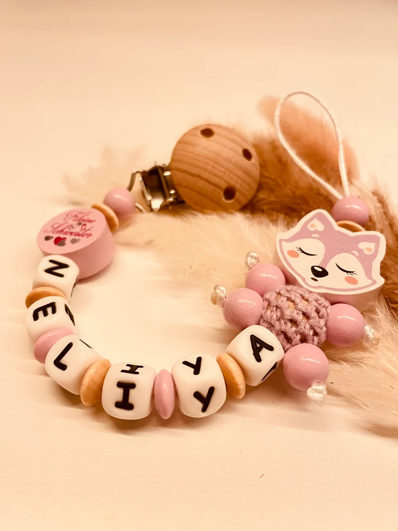 Schnullerkette Fuchs rosa flieder kleine Schwester oder kleine Prinzessin