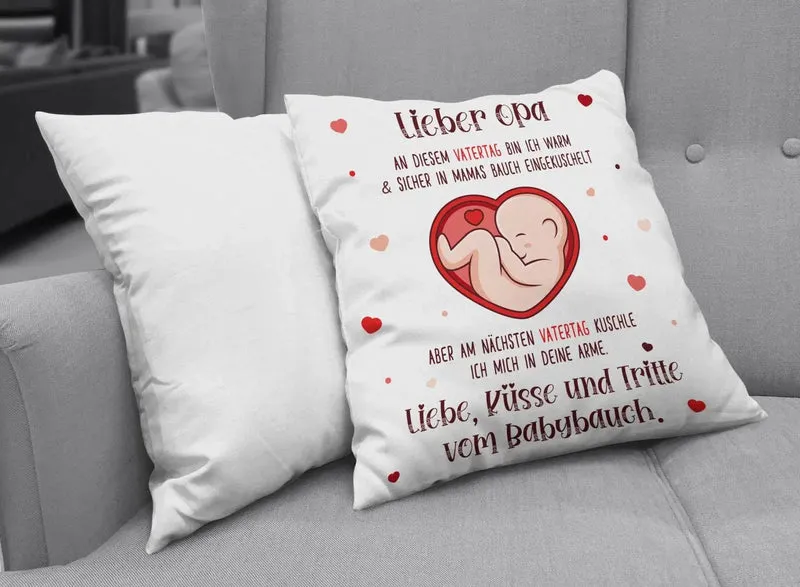 Kissen - Lieber Opa an diesem Vatertag bin ich noch in Mamas Bauch