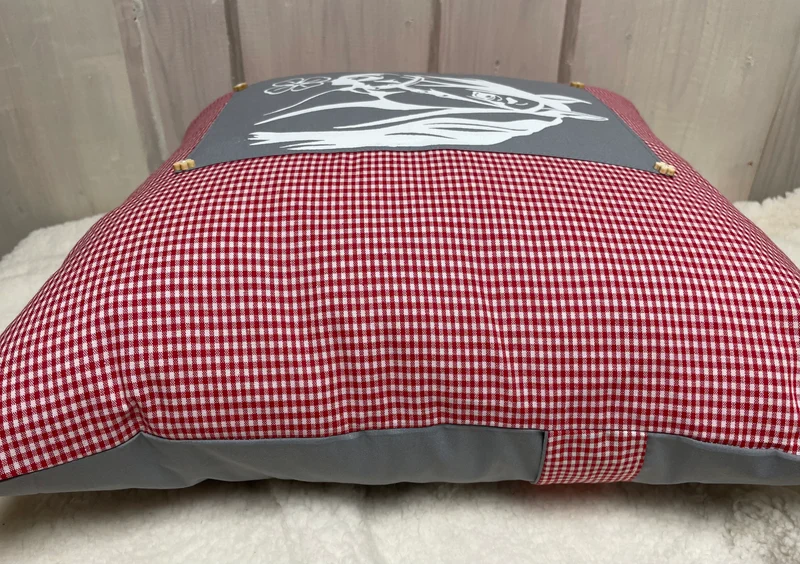 1x Landhausstil Kissenhülle * Kissenbezug * rot/weiß kariertes Dekokissen * Pferd *