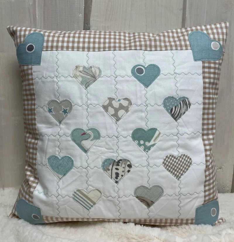 Patchwork Kissenhülle, Landhausstil Kissenbezug, mint/beige/weiß 40x40cm.