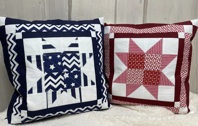 Patchwork Kissenhülle, Landhausstil Kissenbezug, blau/weiß 40x40cm.