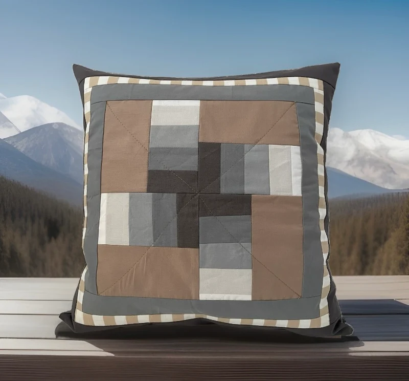 Patchwork Kissenhülle, Landhausstil Kissenbezug, grau/beige 40x40cm