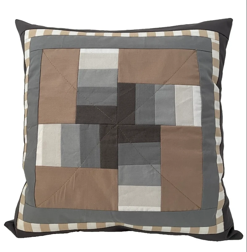 Patchwork Kissenhülle, Landhausstil Kissenbezug, grau/beige 40x40cm
