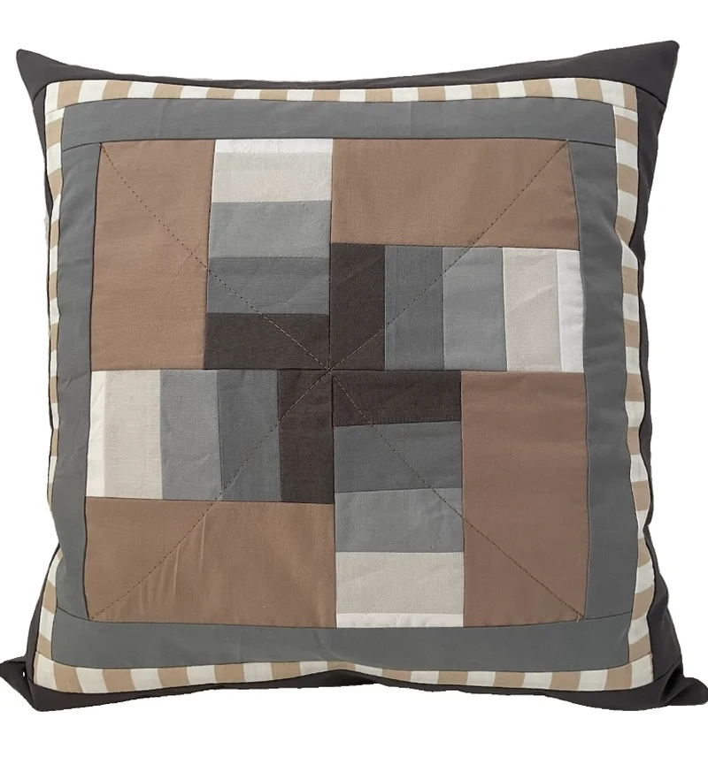 Patchwork Kissenhülle, Landhausstil Kissenbezug, grau/beige 40x40cm